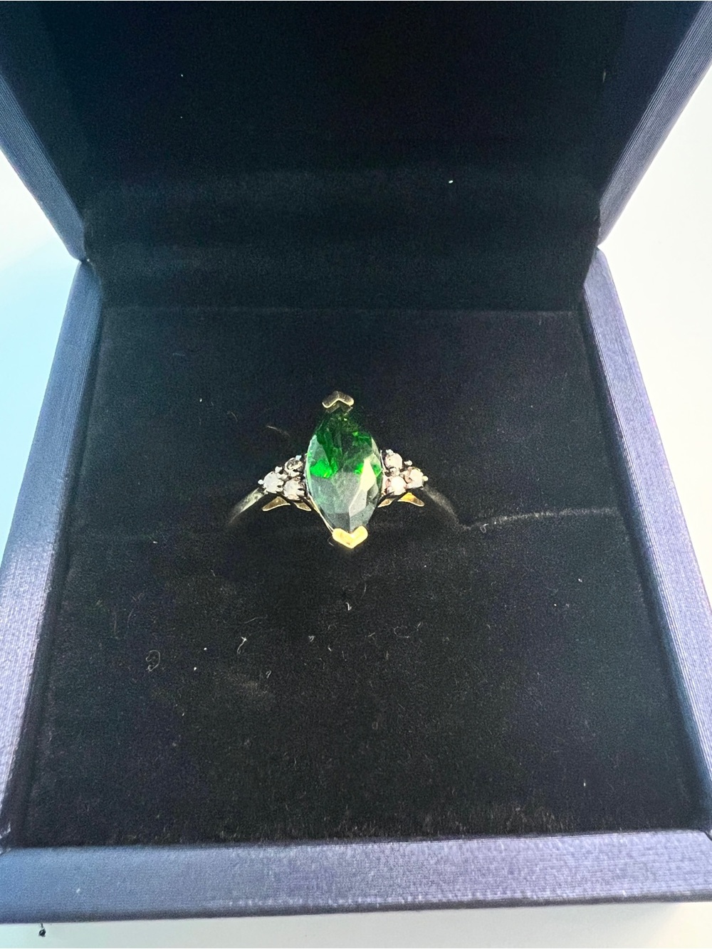Emerald Marquise Stone Ring with Accent Stones - Green